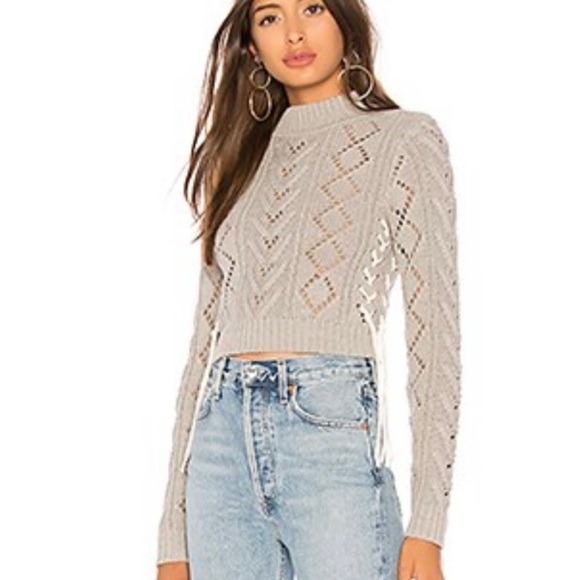 Lovers + Friends Sweaters - Lovers + Friends Womens Lace Up Crop Sweater in Heather Grey M but fits Small